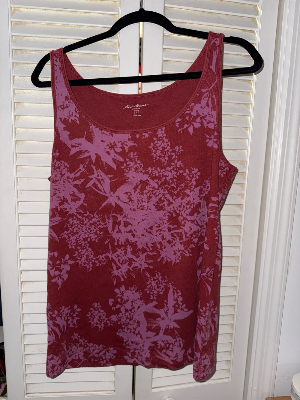 Eddie Bauer Maroon Tank Top with Lavender Floral Print